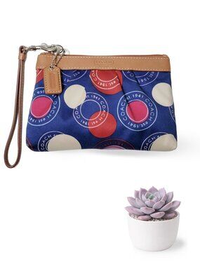 Coach Snap Print Wristlet Blue Red White Canvas Leather Trim Small Pouch Y2K